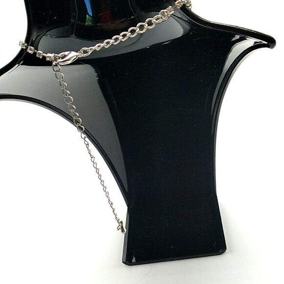 Clear Rhinestone Necklace Vintage Two Strand Bib Style Choker Dangle Drop Pendan - Picture 6 of 7